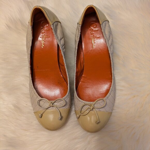 Cole Haan Air Tali Bow Tan Leather & Patent Cap-Toe Wedge - Picture 4 of 8